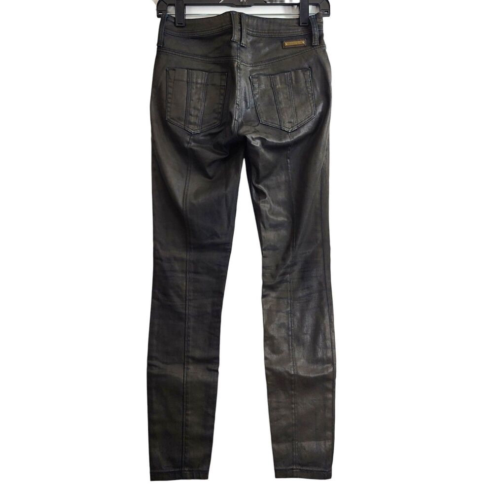 BURBERRY BRIT Jeans Women 24 Black WESTBOURNE Skinny Ankle Coated Waxed Designer